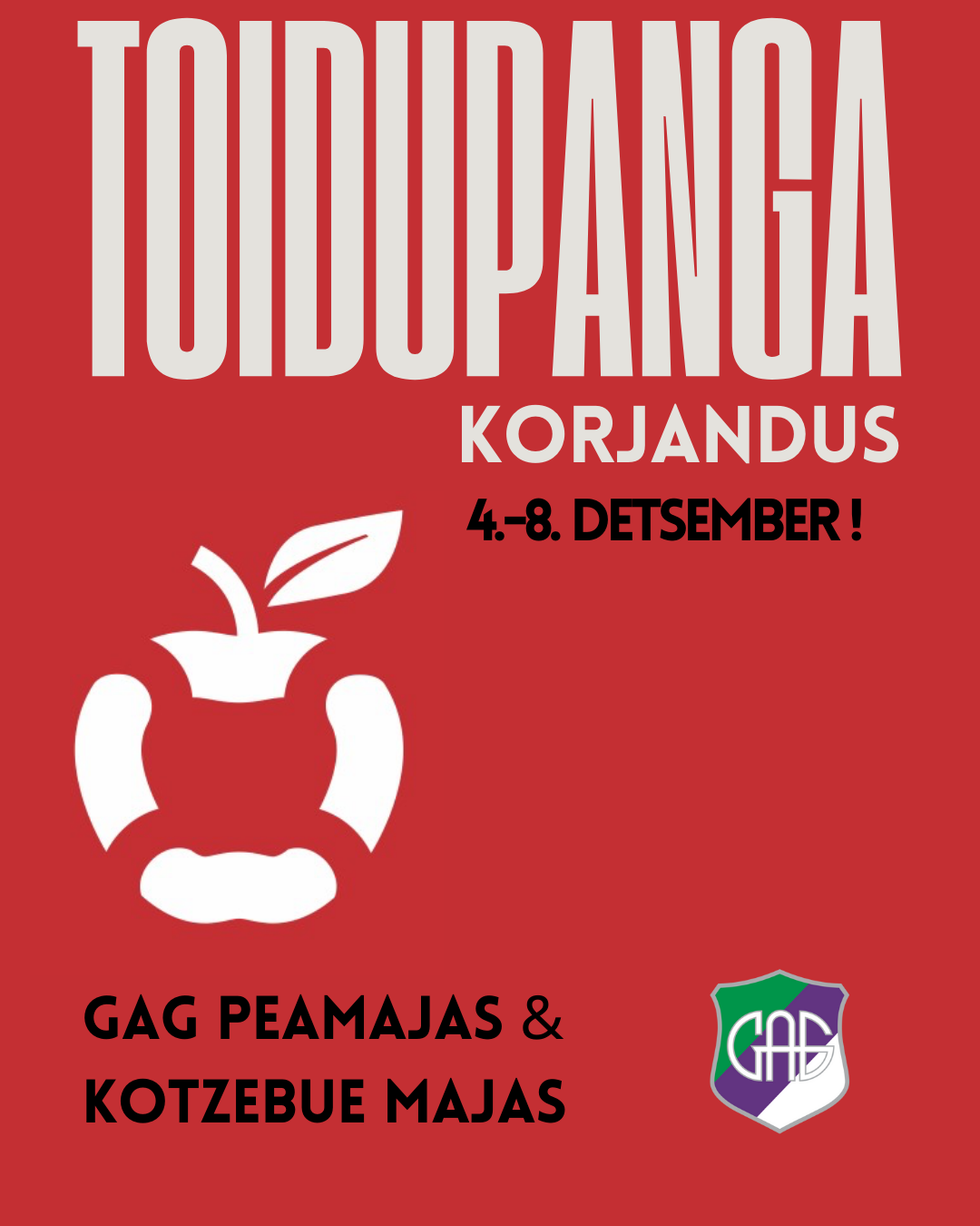 Read more about the article Toidupanga korjandus Gustav Adolfi Gümnaasiumis 4.-8. detsembrini